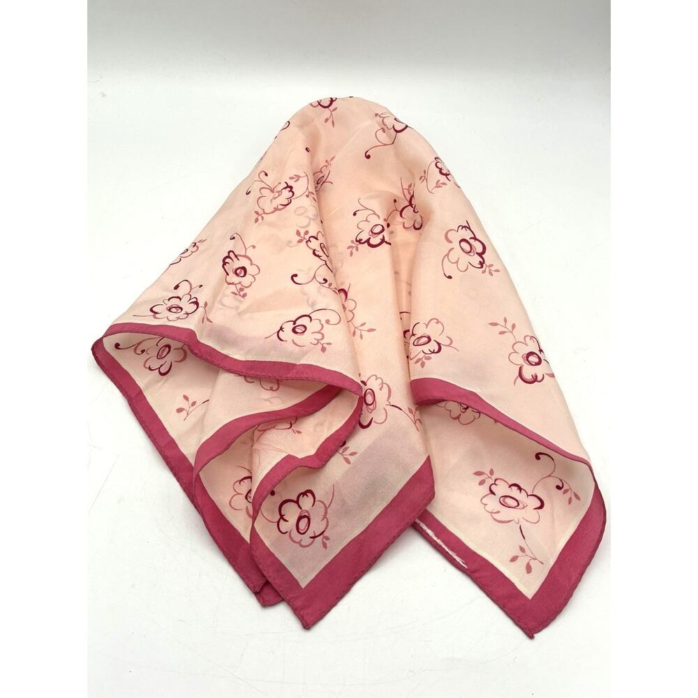 Vintage Sheer Scarf Blush Pink Floral 20x20 Small Square Kerchief